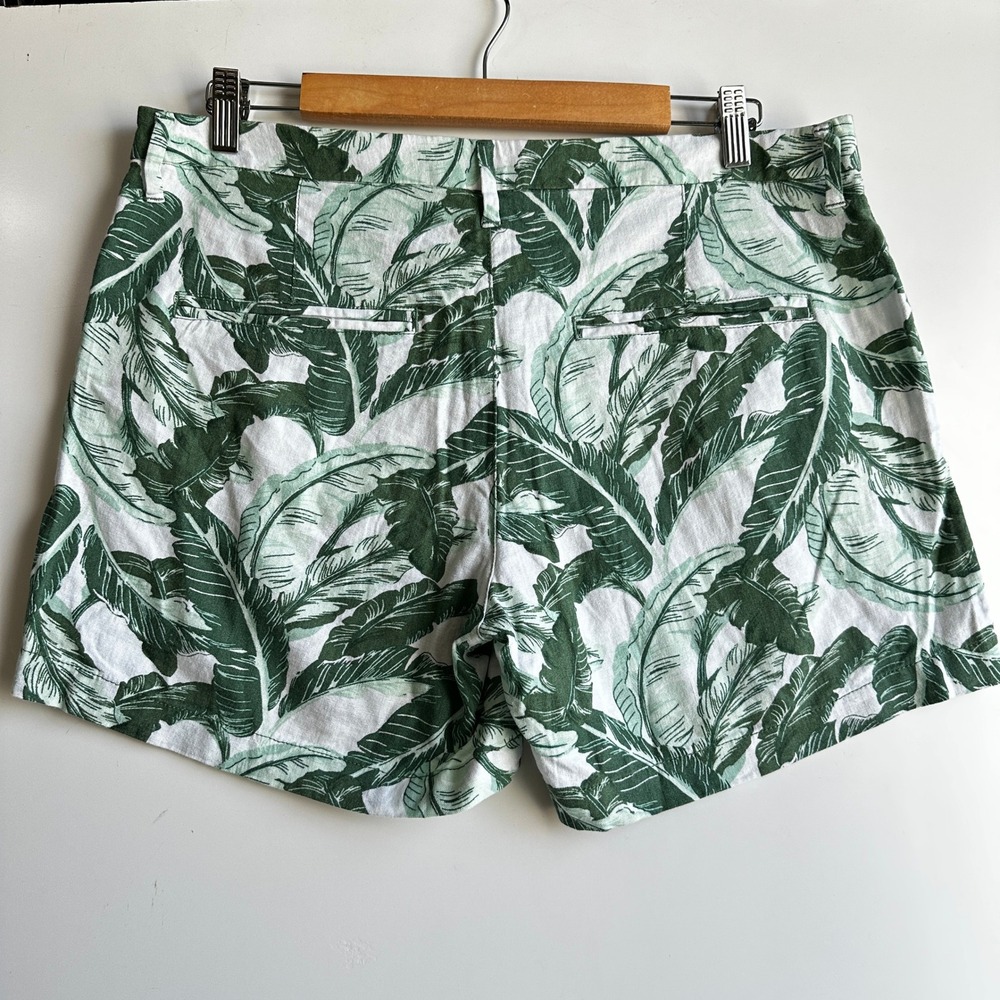Old Navy Chino Shorts Palm Print Linen Blend Casual‎ Green/White Size 12 NWOT - Picture 8 of 11